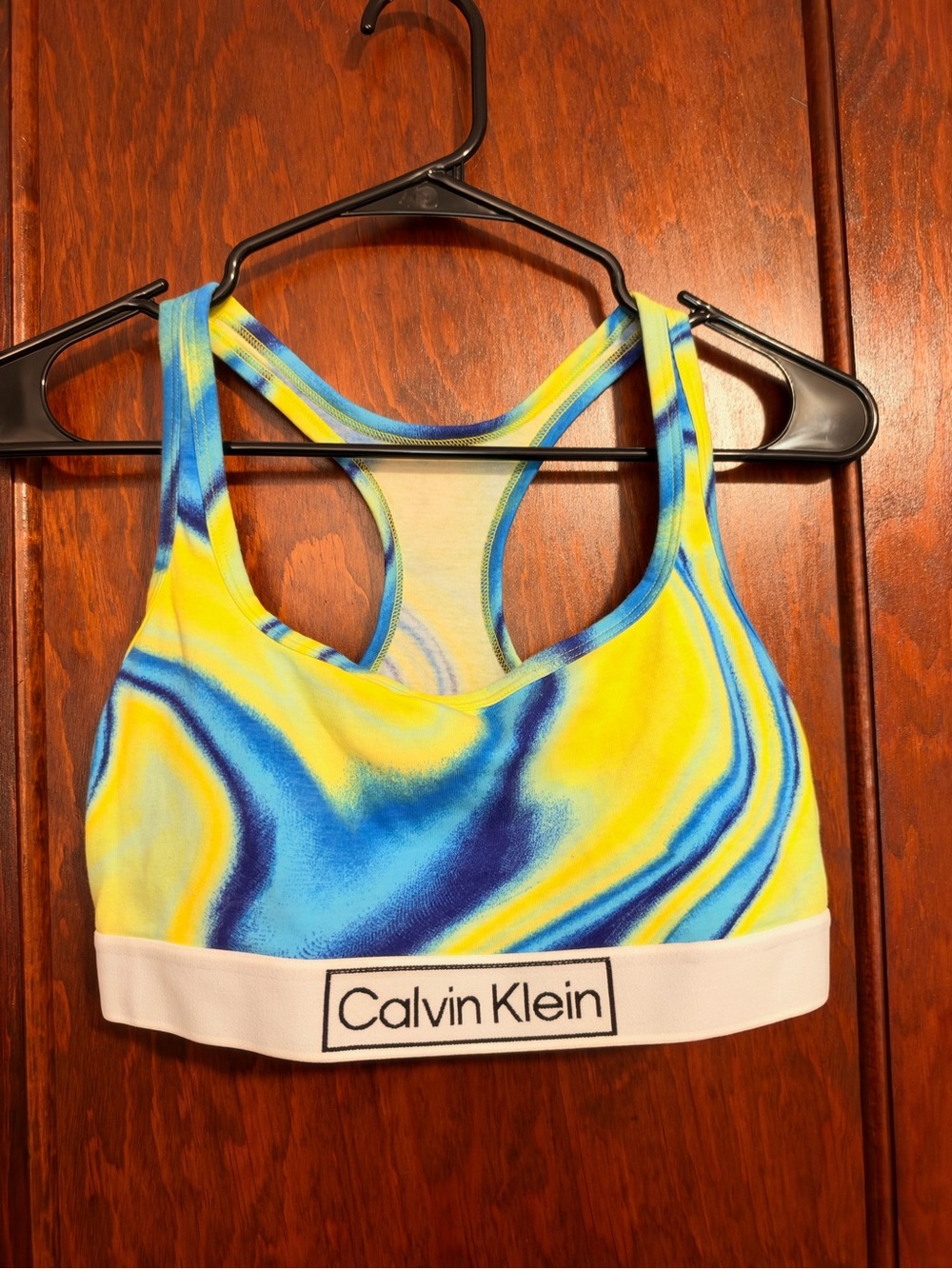 Calvin Klein Yellow & Blue Marble Racerback Bikini Top